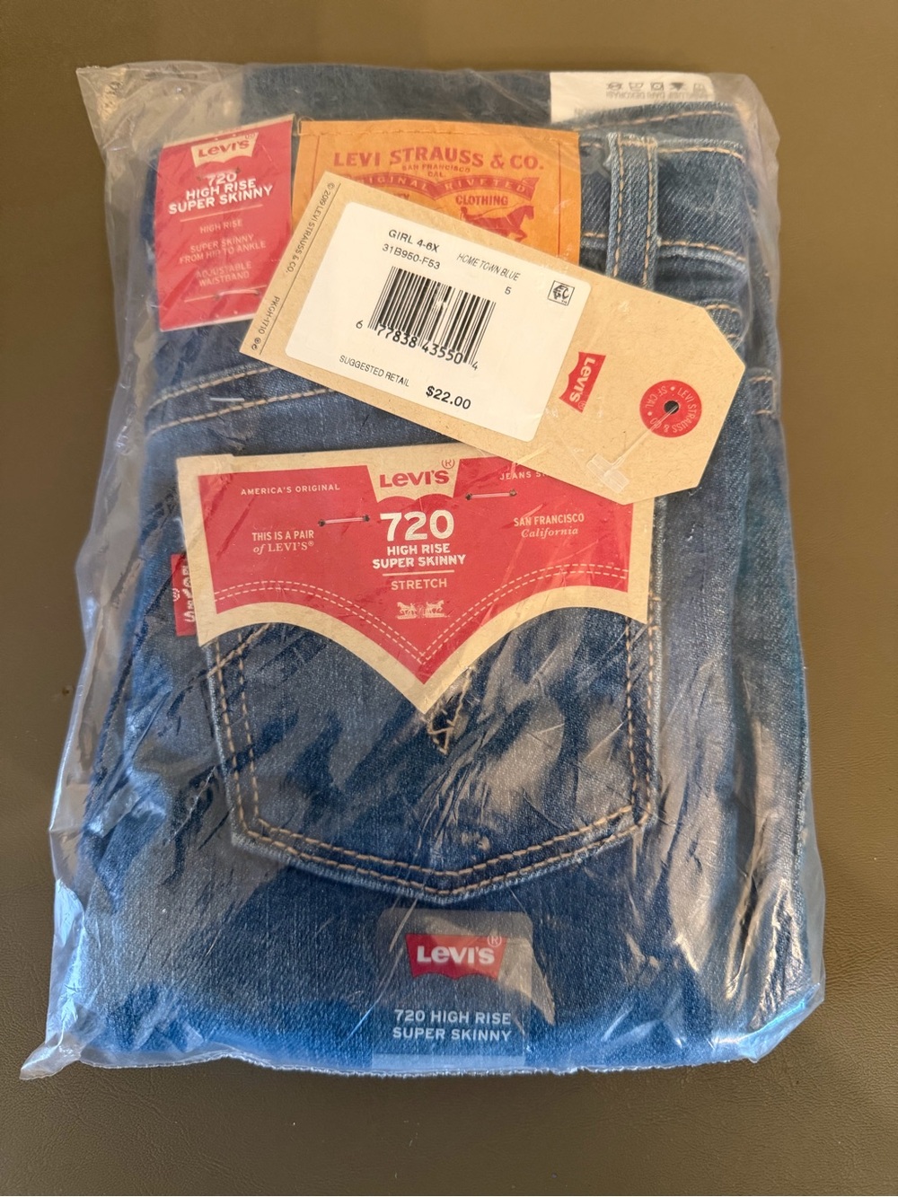 Levi's 720 High Rise Super Skinny Jeans in Denim Blue Size 5 (4-6x range)